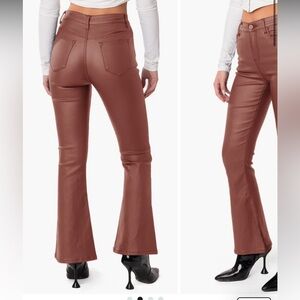 EDIKTED Luna Faux Leather Flare Jeans in brown leather SMALL pants